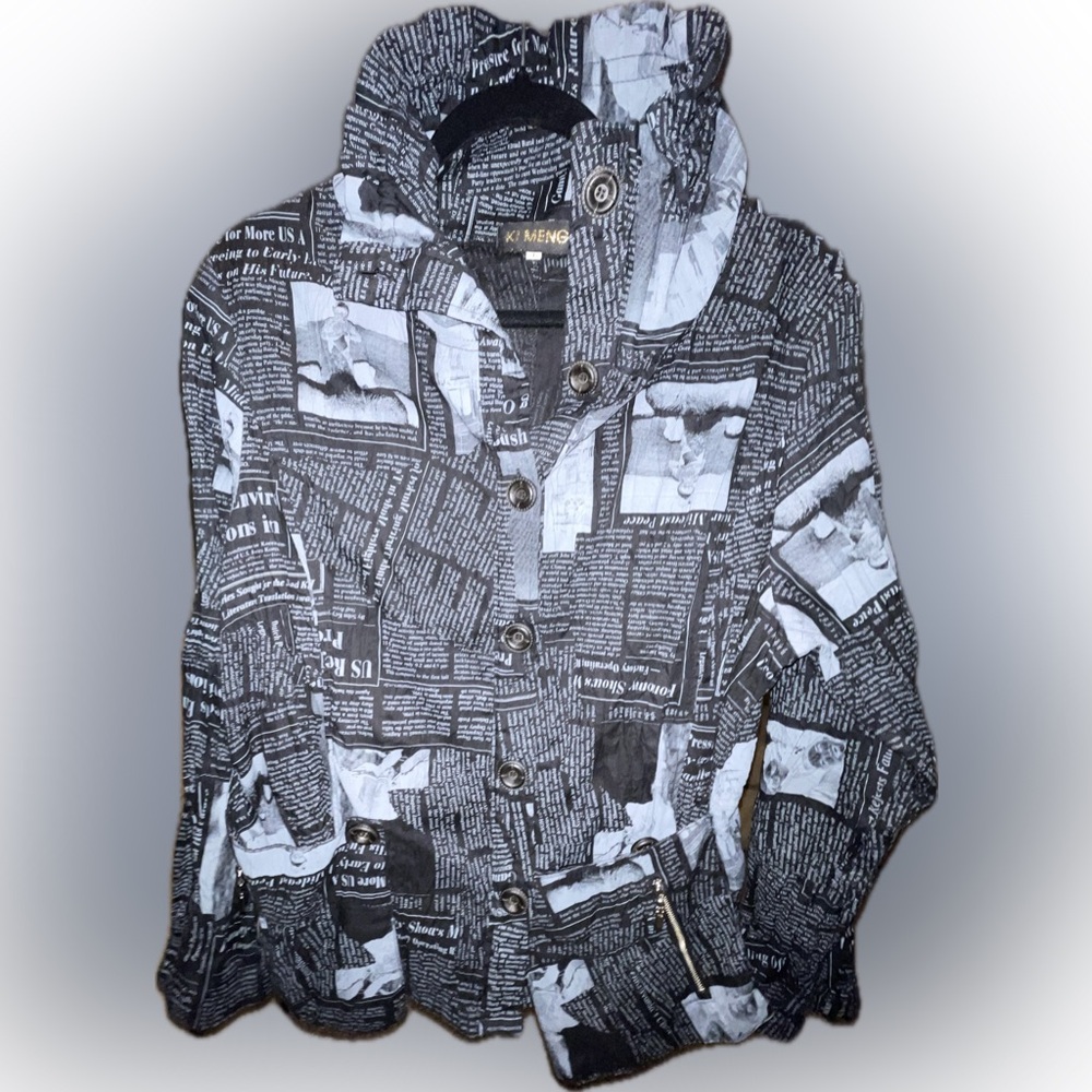 Large Ki Meng Newspaper Jacket Vintage Art-To-Wear